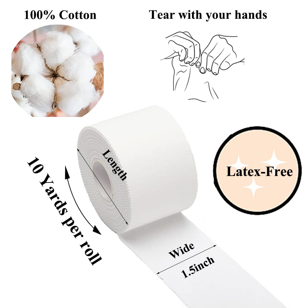 Athletic Tape,5 Pack White Sports Tape,Very Strong No Sticky Residue Wrist Ankle Tape for Gymnastics Boxing Lacrosse Climbing Hockey Bat Injuries Medical (1.5 Inches)