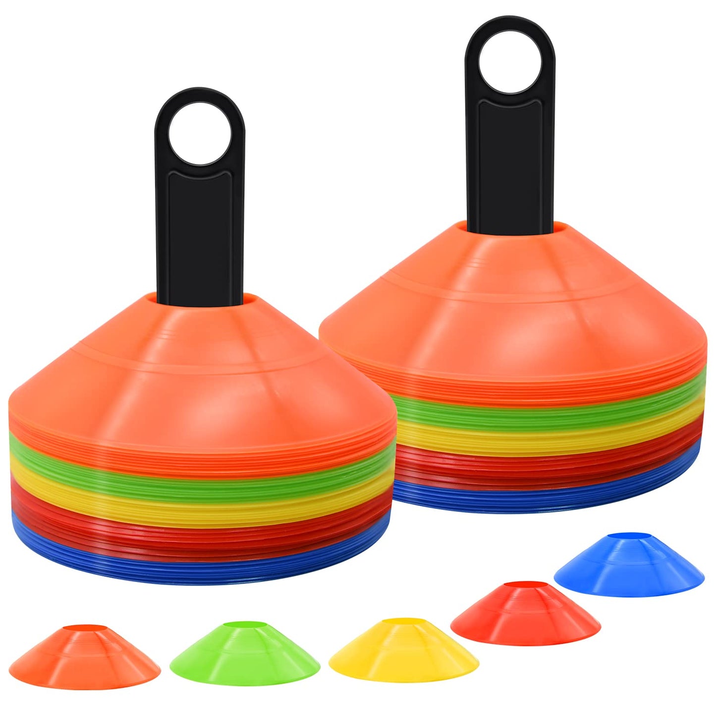 25/50/100/200 Pack Disc Cones, Agility Soccer Cones with Carry Bag and Holder, Soccer Cones for Sports Training, Football, Soccer, Basketball, Coaching, Practice Equipment, 5 Color