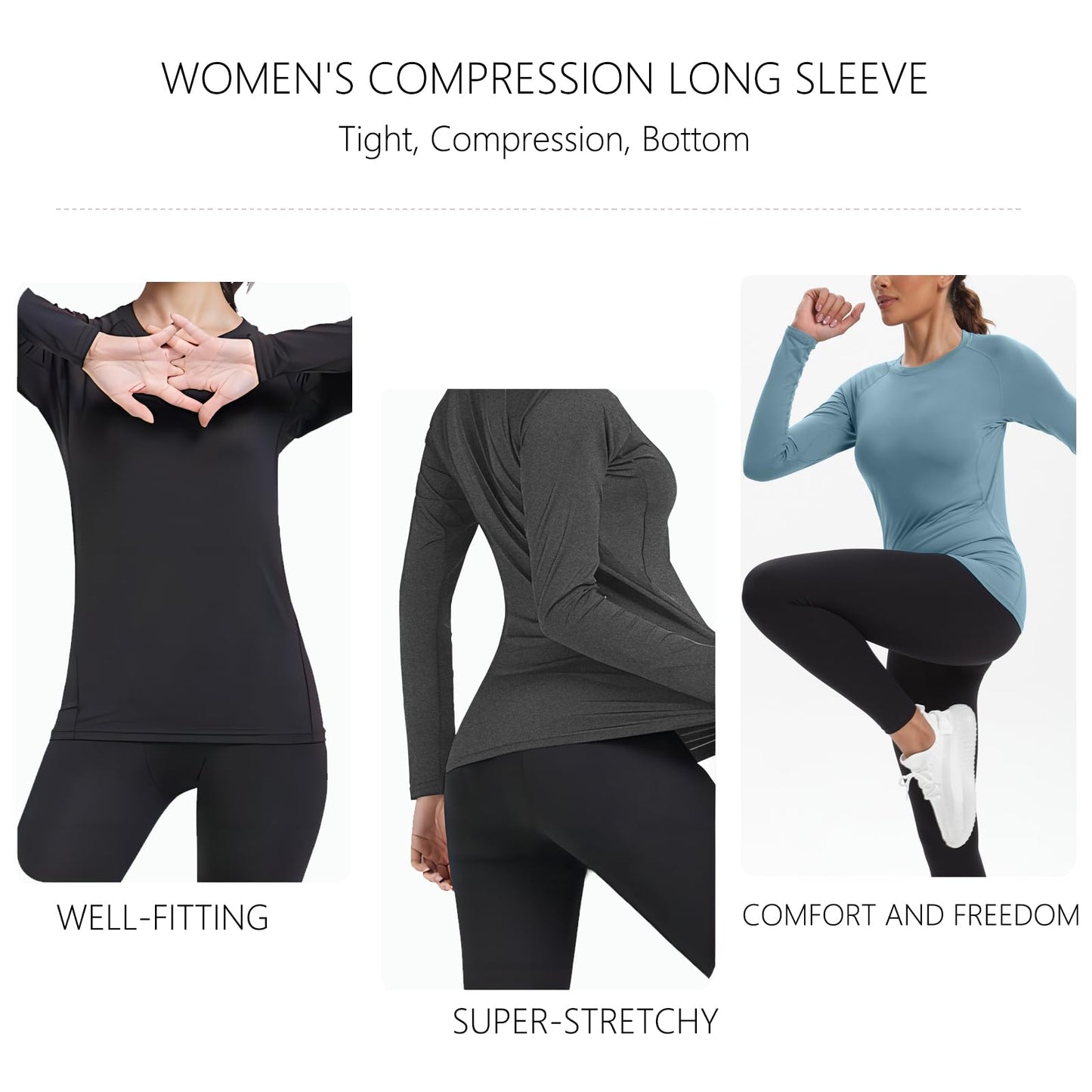 Women's Athletic Compression Long Sleeve Workout Tops Quick Dry Gym Running Yoga Shirts