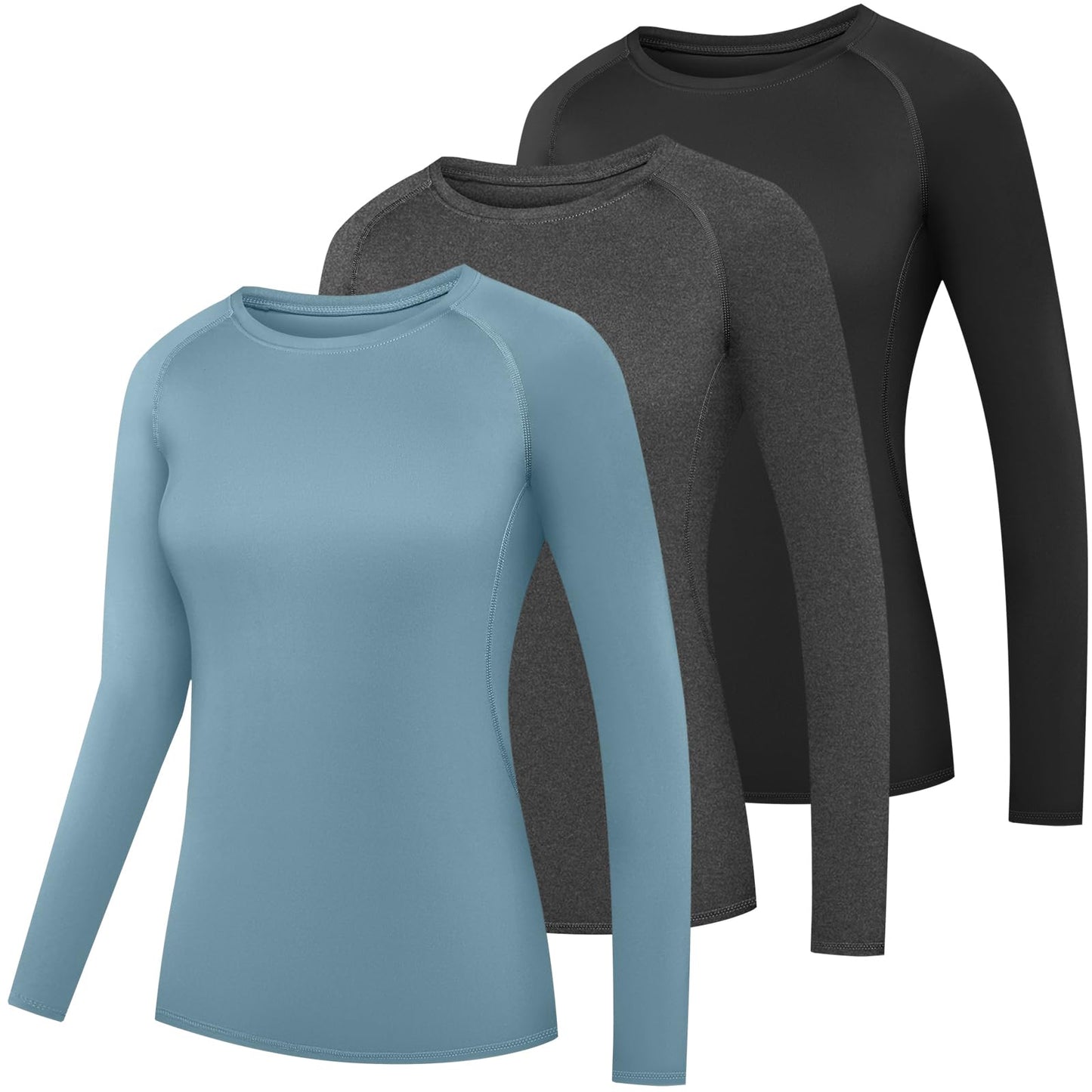 Women's Athletic Compression Long Sleeve Workout Tops Quick Dry Gym Running Yoga Shirts