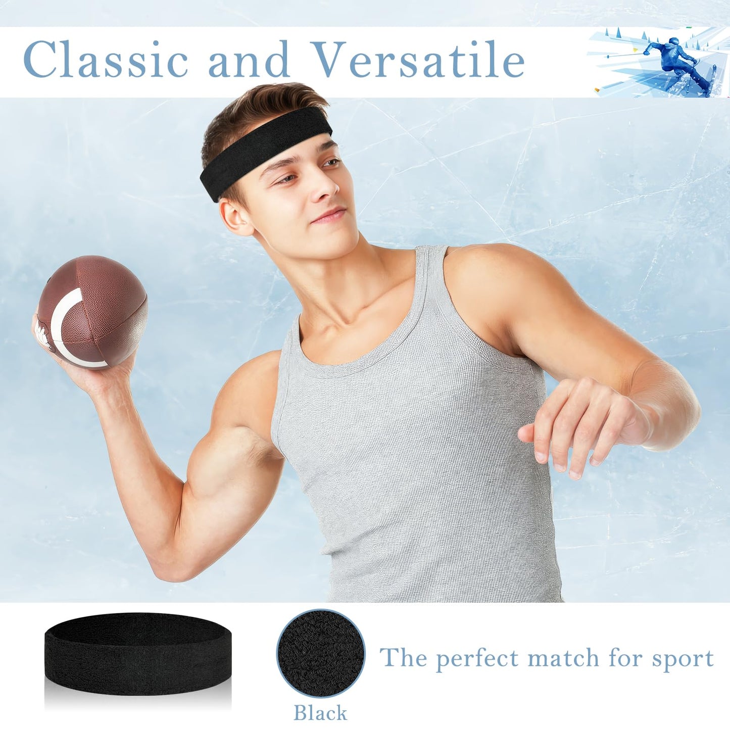 4 Pack Headbands for Men, Sweat Bands Headbands Men & Women, Cotton Terry Sweat Bands for Tennis, Basketball, Running, Gym, Working Out