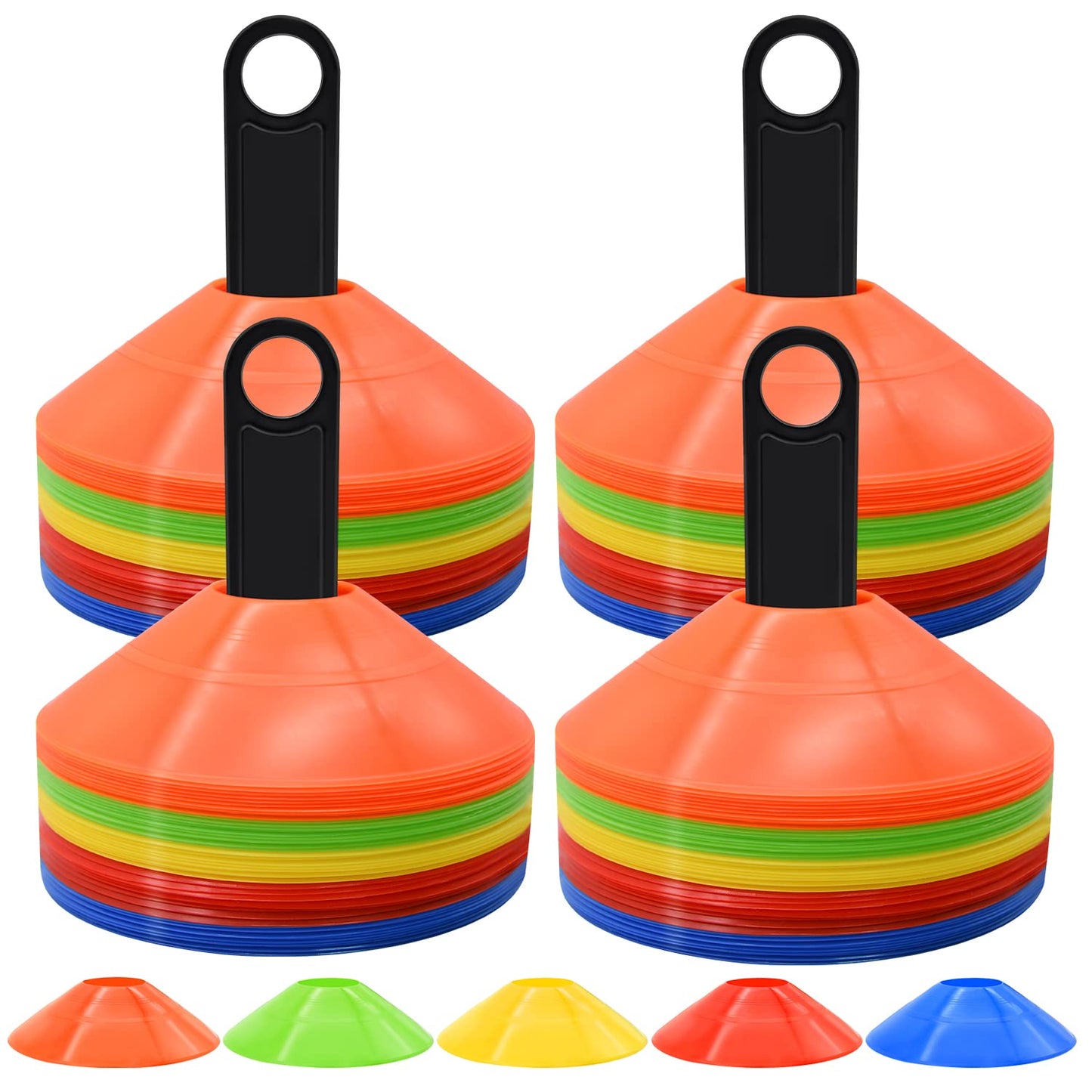 25/50/100/200 Pack Disc Cones, Agility Soccer Cones with Carry Bag and Holder, Soccer Cones for Sports Training, Football, Soccer, Basketball, Coaching, Practice Equipment, 5 Color