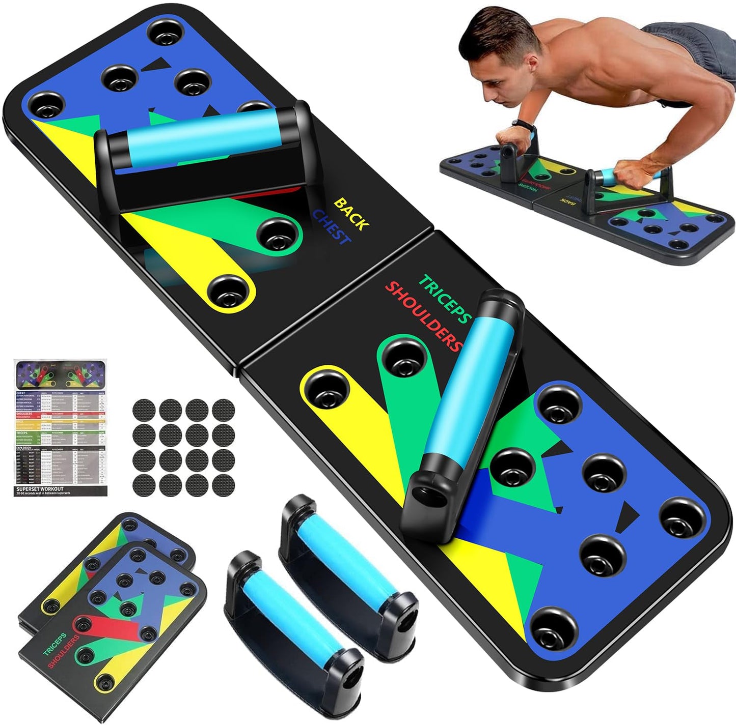 Solid Push Up Board 15 in 1 Home Workout Equipment Multi-Functional Pushup Stands System Fitness Floor Chest Muscle Exercise Professional Equipment Burn Fat Strength Training Arm Men & Women Weights