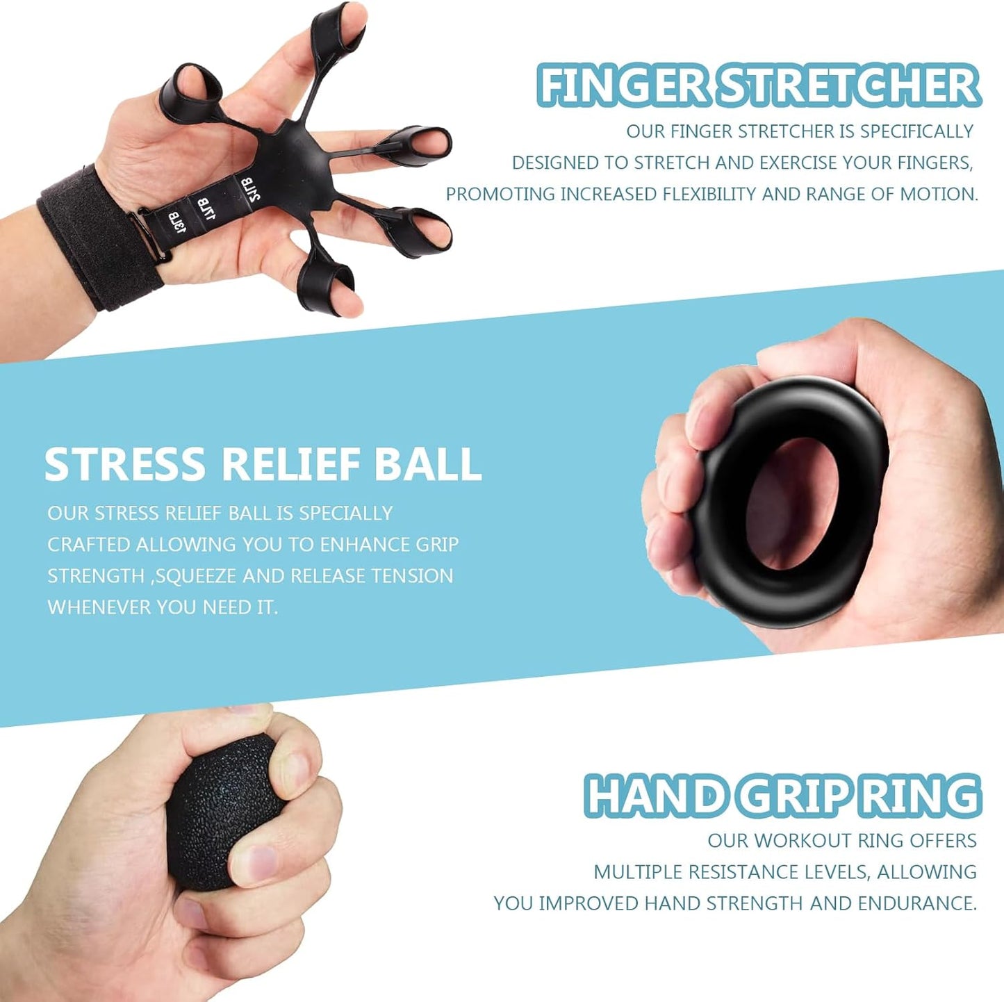 5 PCS Grip Strength Trainer Kit, Hand Gripper Strengthener, Forearm Strengthener, Finger Strengthener, Finger Exerciser, Stress Relief Ball, Forearm Workout Ring for Muscle Building and Injury Recover