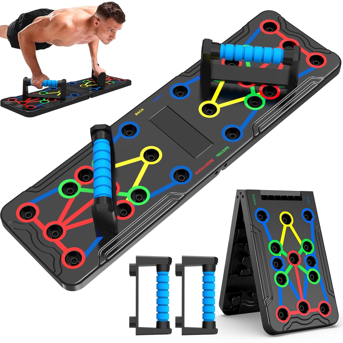 Solid Push Up Board 15 in 1 Home Workout Equipment Multi-Functional Pushup Stands System Fitness Floor Chest Muscle Exercise Professional Equipment Burn Fat Strength Training Arm Men & Women Weights