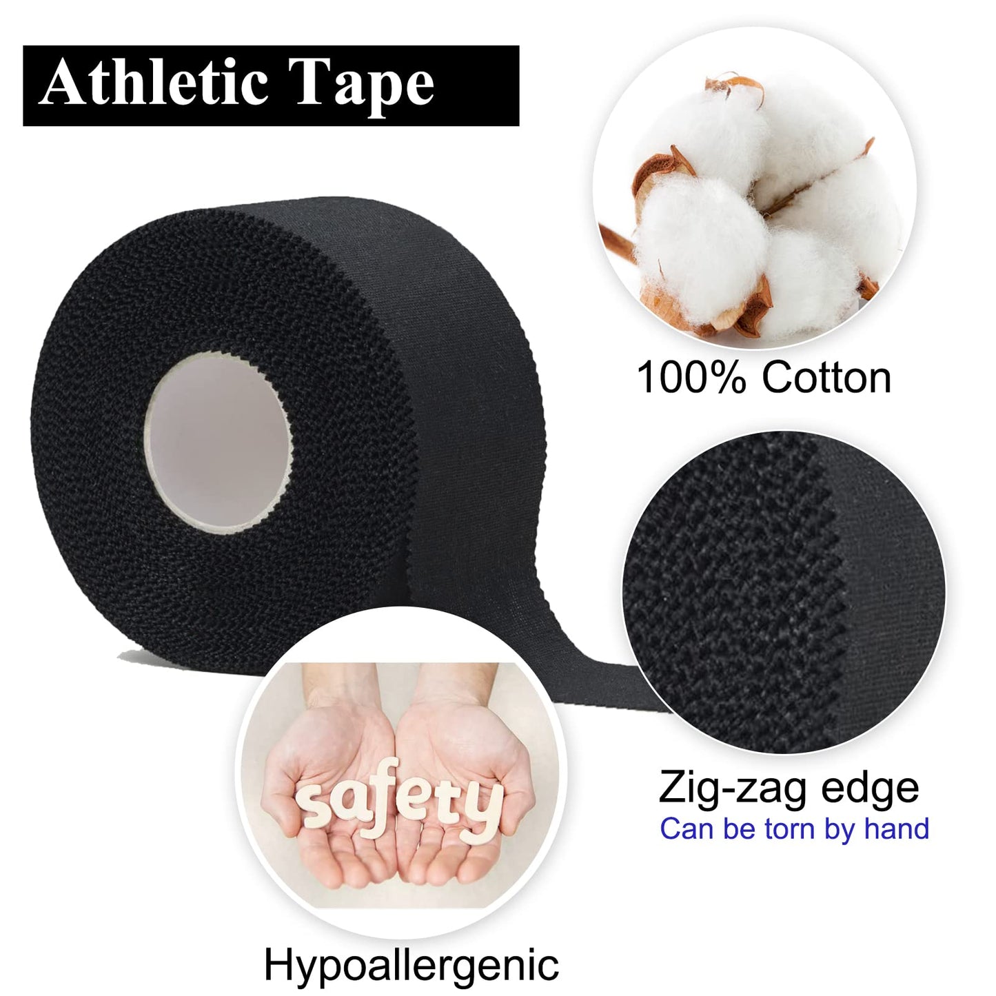 Athletic Tape,5 Pack White Sports Tape,Very Strong No Sticky Residue Wrist Ankle Tape for Gymnastics Boxing Lacrosse Climbing Hockey Bat Injuries Medical (1.5 Inches)