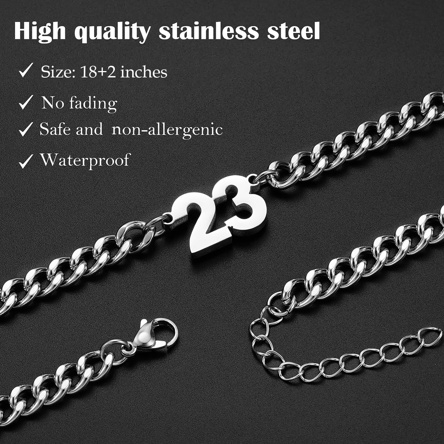 Number Necklace for Men Boys Athletes, Stainless Steel Chain Football Soccer Basketball Baseball 0-99 Birthday Gifts Jewelry 18+2Inches